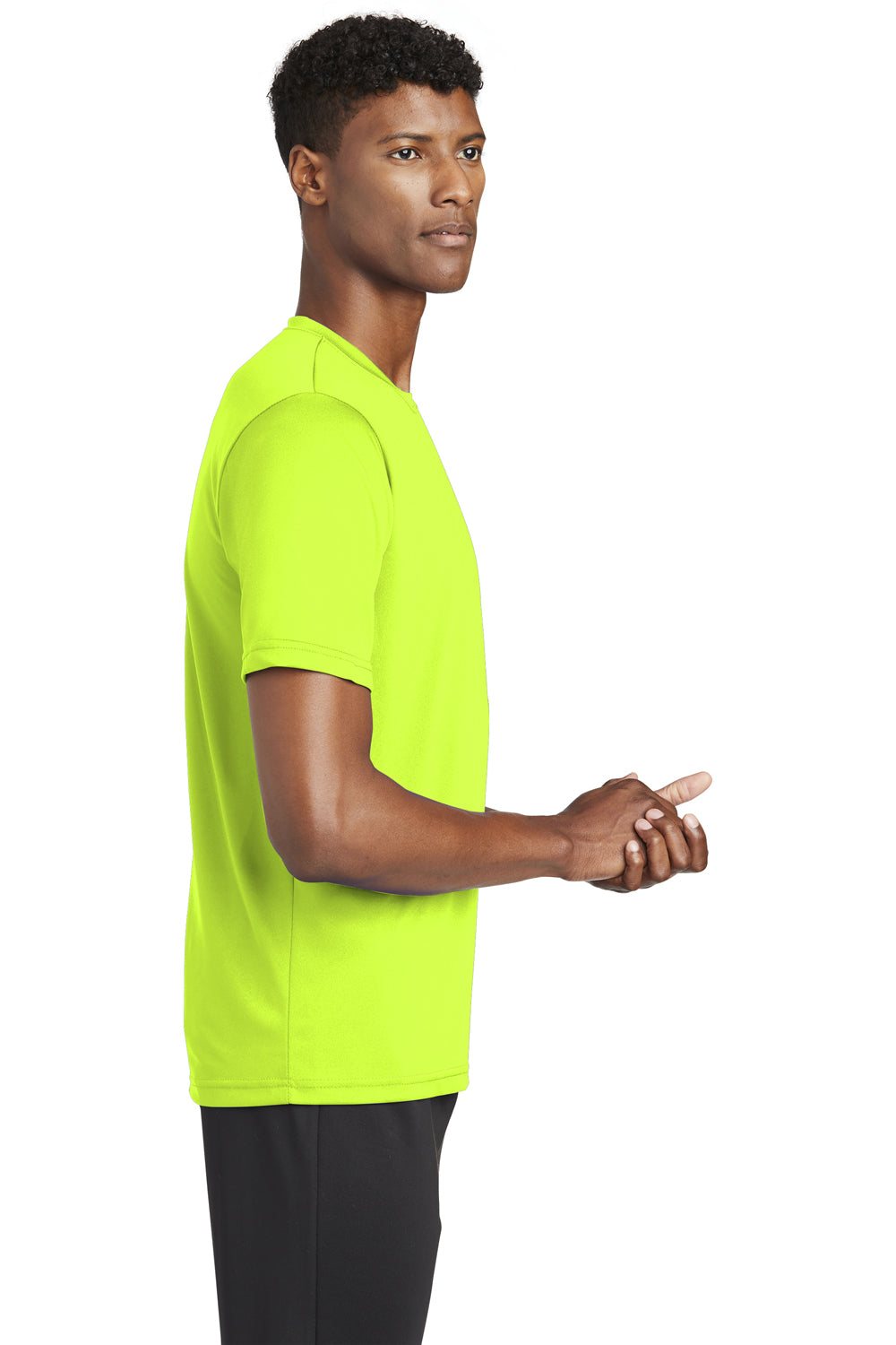 Sport-Tek ST320 Mens Tough Moisture Wicking Short Sleeve Crewneck T-Shirt Neon Yellow Side