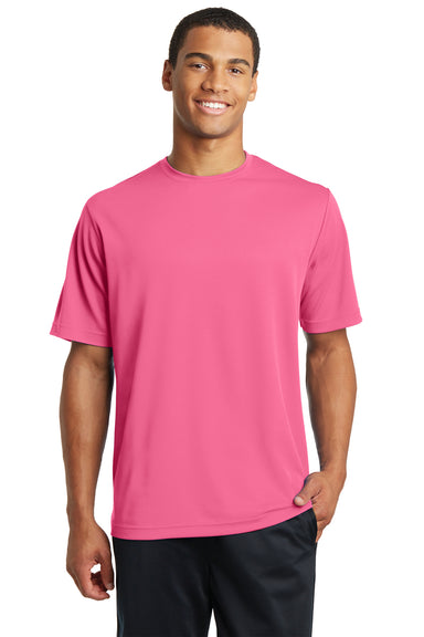 Sport-Tek ST340 Mens RacerMesh Moisture Wicking Short Sleeve Crewneck T-Shirt Pink Front
