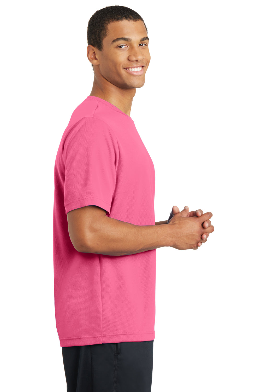 Sport-Tek ST340 Mens RacerMesh Moisture Wicking Short Sleeve Crewneck T-Shirt Pink Side