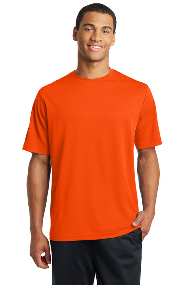 Sport-Tek ST340 Mens RacerMesh Moisture Wicking Short Sleeve Crewneck T-Shirt Neon Orange Front