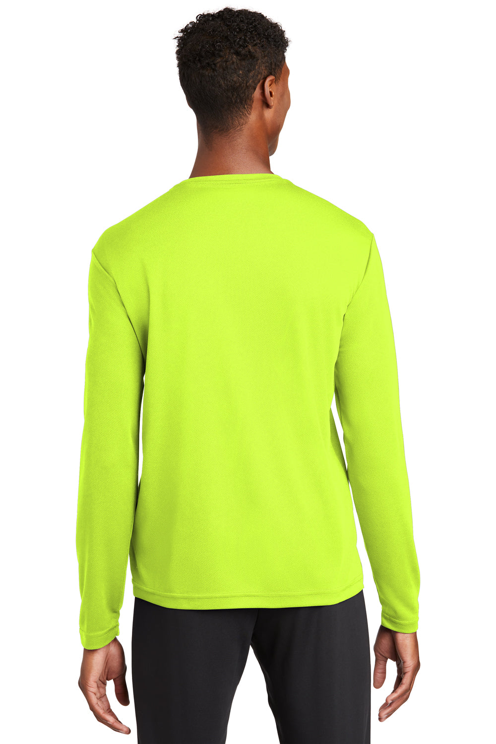 Sport-Tek ST340LS Mens RacerMesh Moisture Wicking Long Sleeve Crewneck T-Shirt Neon Yellow Back