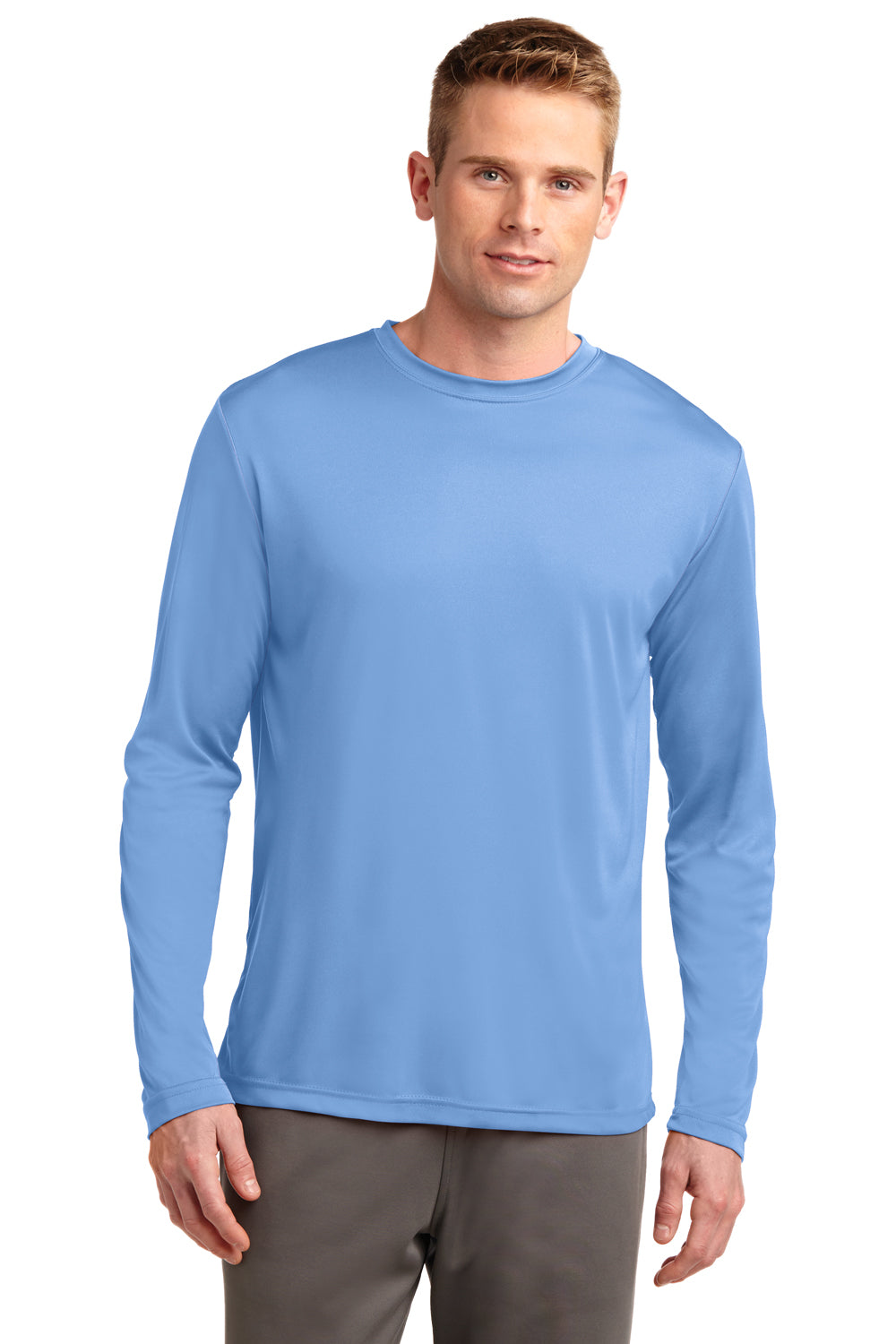 Sport-Tek ST350LS Mens Competitor Moisture Wicking Long Sleeve Crewneck T-Shirt Carolina Blue Front