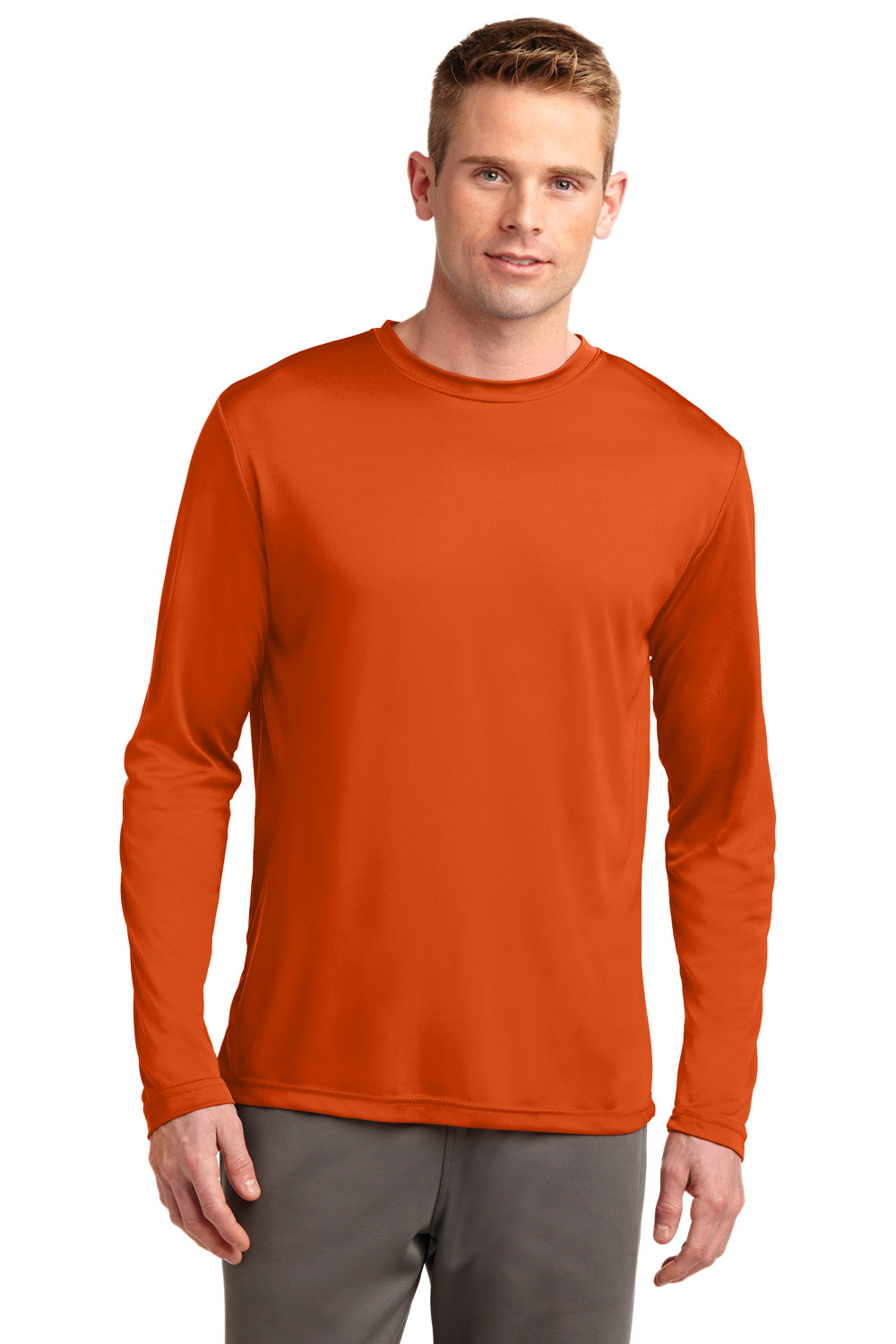 Sport-Tek ST350LS Mens Competitor Moisture Wicking Long Sleeve Crewneck T-Shirt Orange Front