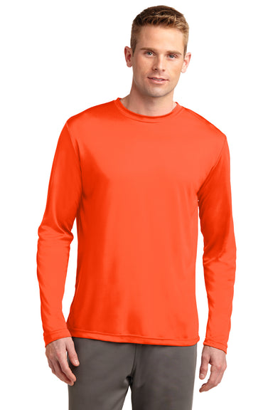 Sport-Tek ST350LS Mens Competitor Moisture Wicking Long Sleeve Crewneck T-Shirt Neon Orange Front
