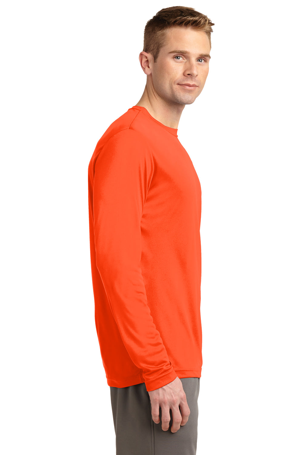 Sport-Tek ST350LS Mens Competitor Moisture Wicking Long Sleeve Crewneck T-Shirt Neon Orange Side