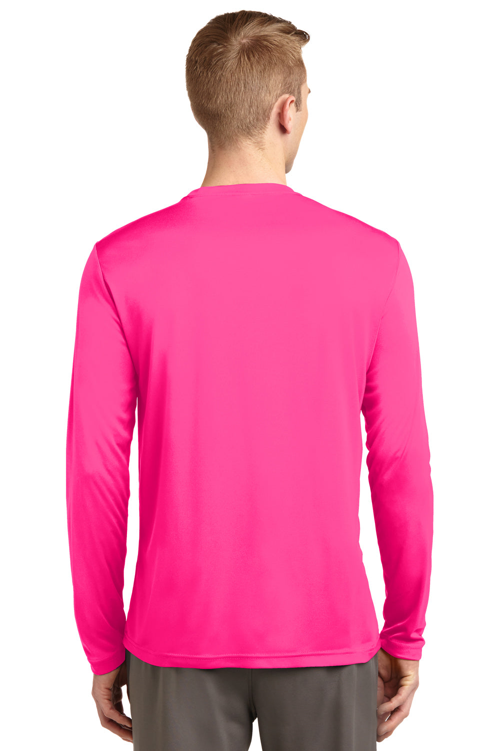 Sport-Tek ST350LS Mens Competitor Moisture Wicking Long Sleeve Crewneck T-Shirt Neon Pink Back