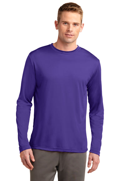 Sport-Tek ST350LS Mens Competitor Moisture Wicking Long Sleeve Crewneck T-Shirt Purple Front
