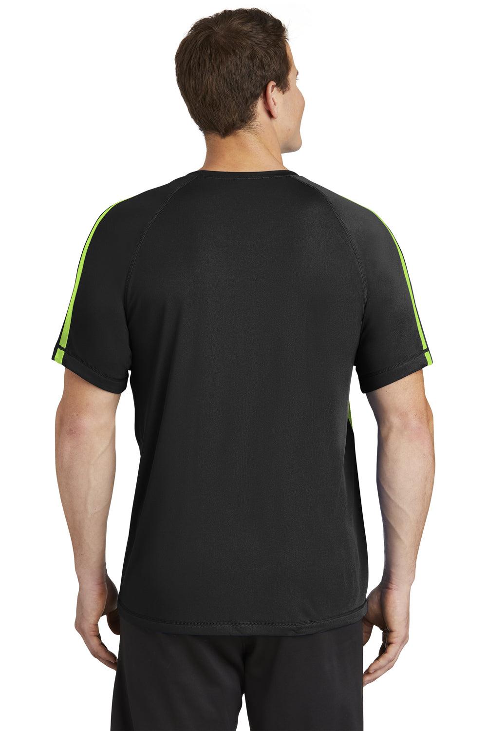 Sport-Tek ST351 Mens Competitor Moisture Wicking Short Sleeve Crewneck T-Shirt Black/Lime Green Back
