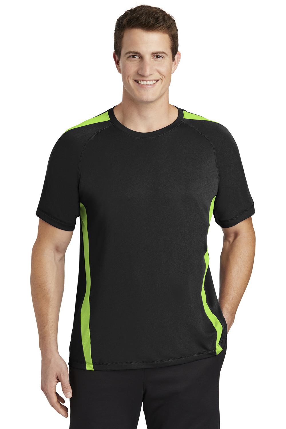 Sport-Tek ST351 Mens Competitor Moisture Wicking Short Sleeve Crewneck T-Shirt Black/Lime Green Front