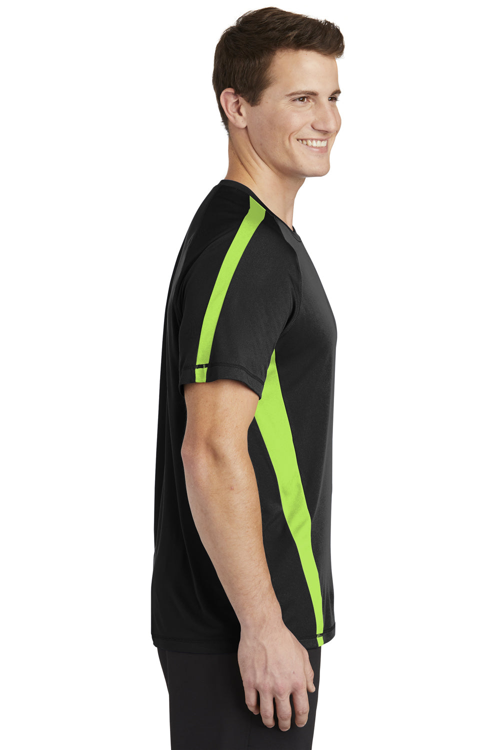 Sport-Tek ST351 Mens Competitor Moisture Wicking Short Sleeve Crewneck T-Shirt Black/Lime Green Side