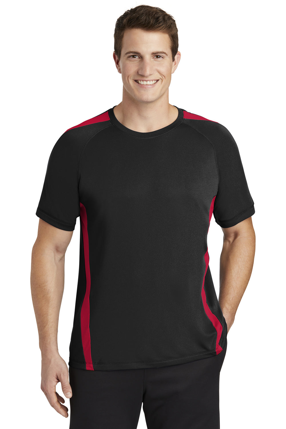 Sport-Tek ST351 Mens Competitor Moisture Wicking Short Sleeve Crewneck T-Shirt Black/Red Front