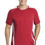 Sport-Tek Mens Competitor Moisture Wicking Short Sleeve Crewneck T-Shirt - True Red/White