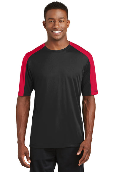 Sport-Tek ST354 Mens Competitor Moisture Wicking Short Sleeve Crewneck T-Shirt Black/Red Front