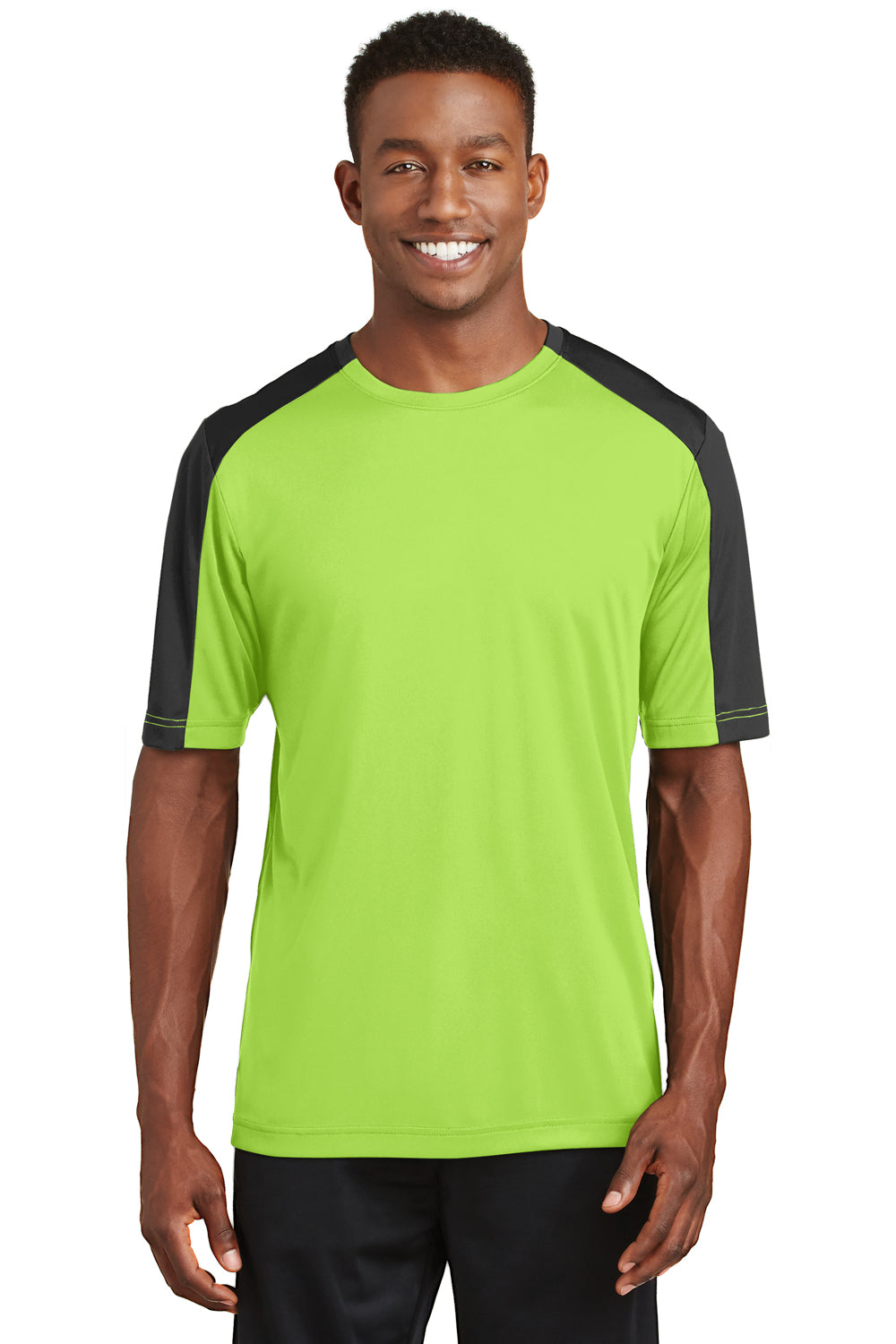 Sport-Tek ST354 Mens Competitor Moisture Wicking Short Sleeve Crewneck T-Shirt Lime Green/Black Front