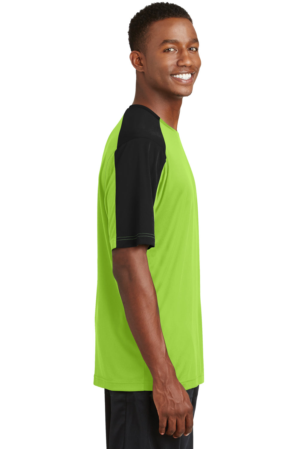 Sport-Tek ST354 Mens Competitor Moisture Wicking Short Sleeve Crewneck T-Shirt Lime Green/Black Side