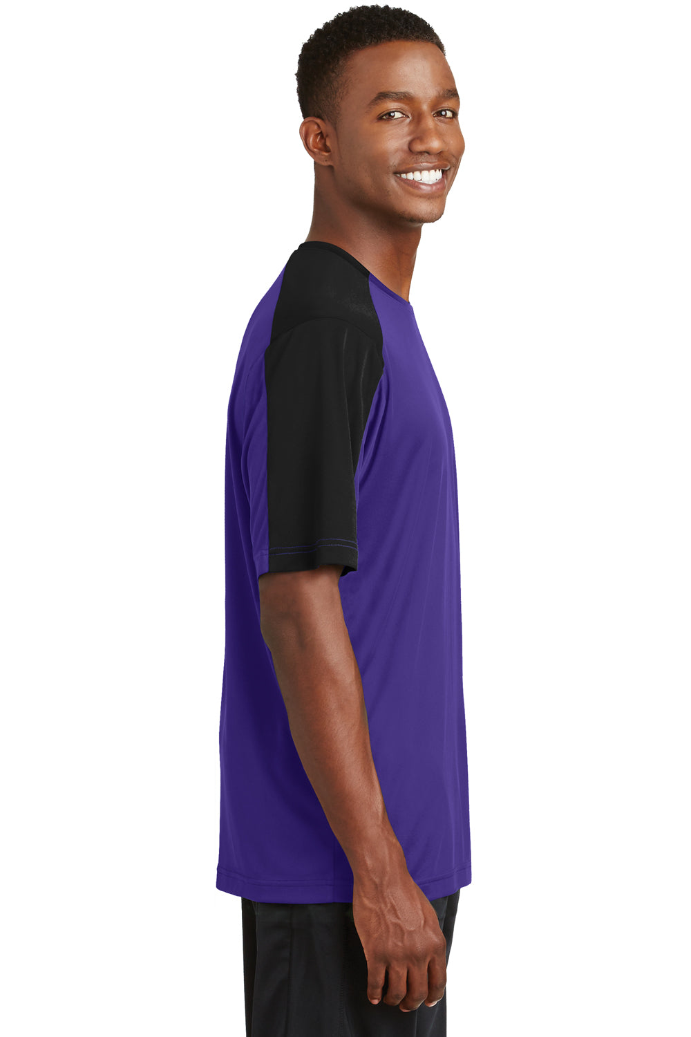 Sport-Tek ST354 Mens Competitor Moisture Wicking Short Sleeve Crewneck T-Shirt Purple/Black Side