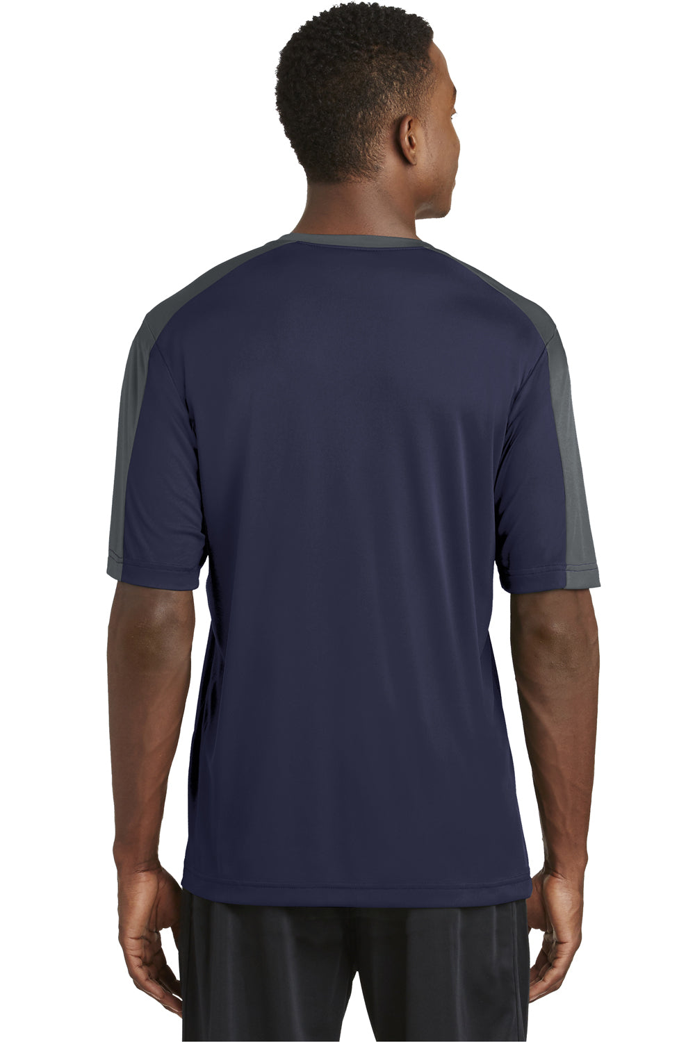 Sport-Tek ST354 Mens Competitor Moisture Wicking Short Sleeve Crewneck T-Shirt Navy Blue/Grey Back