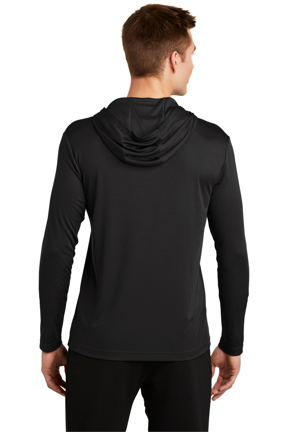 Sport-Tek ST358 Mens Competitor Moisture Wicking Long Sleeve Hooded T-Shirt Hoodie Black Back