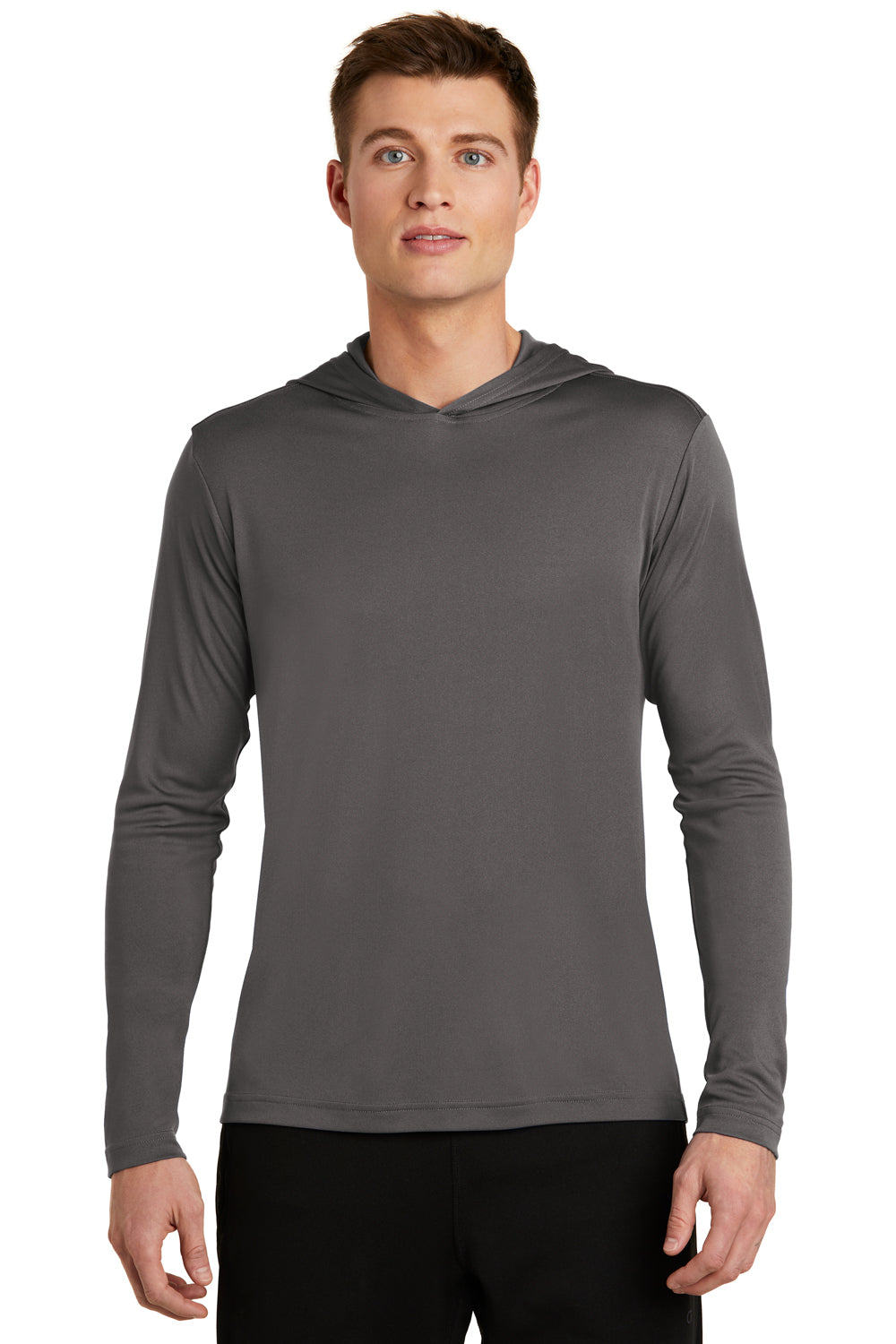 Sport-Tek ST358 Mens Competitor Moisture Wicking Long Sleeve Hooded T-Shirt Hoodie Iron Grey Front