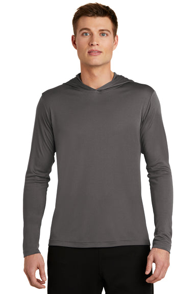 Sport-Tek ST358 Mens Competitor Moisture Wicking Long Sleeve Hooded T-Shirt Hoodie Iron Grey Front