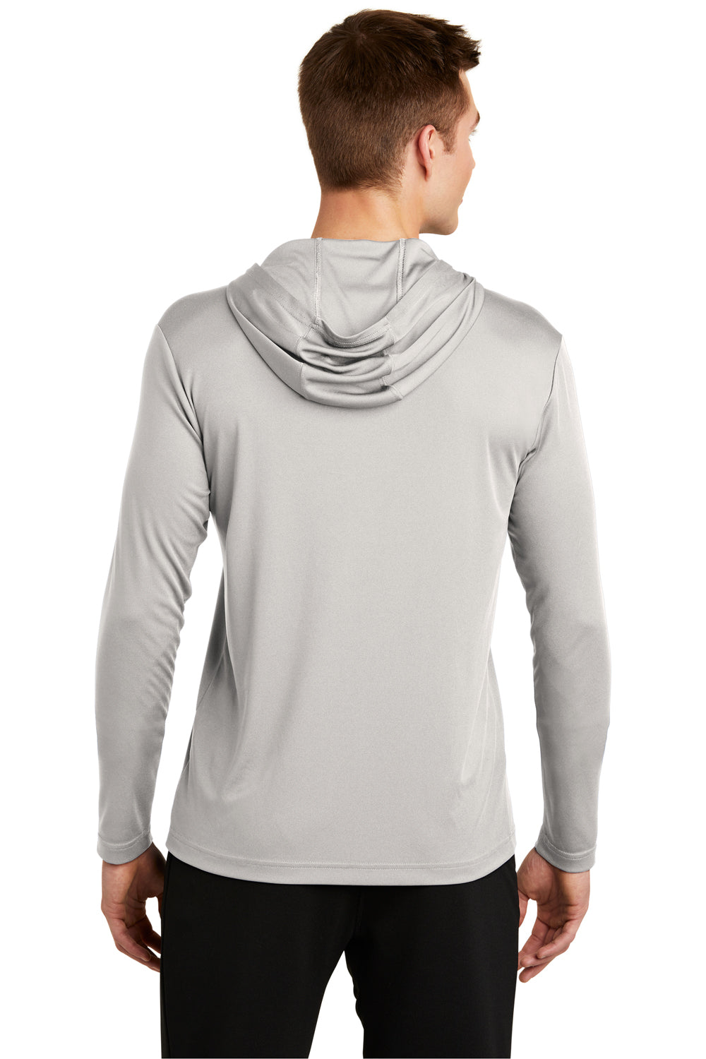 Sport-Tek ST358 Mens Competitor Moisture Wicking Long Sleeve Hooded T-Shirt Hoodie Silver Grey Back