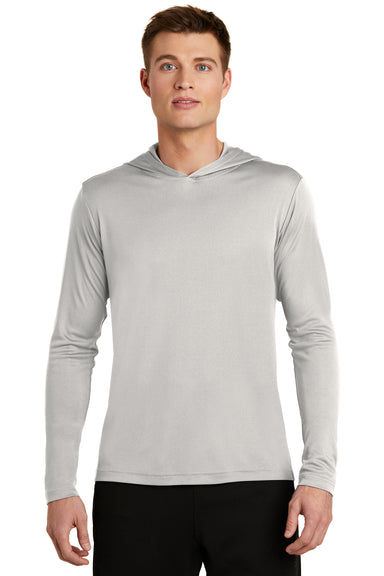 Sport-Tek ST358 Mens Competitor Moisture Wicking Long Sleeve Hooded T-Shirt Hoodie Silver Grey Front
