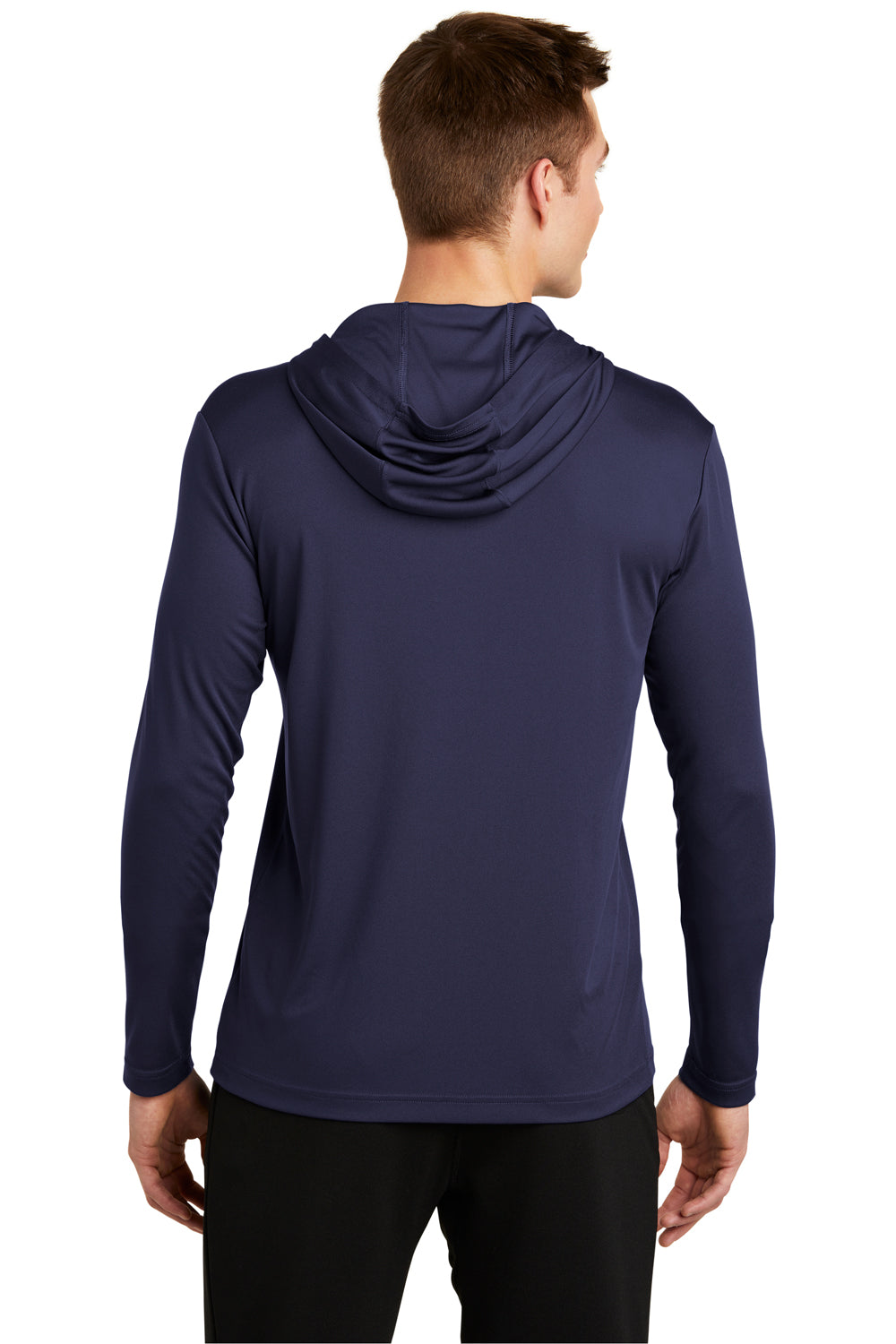 Sport-Tek ST358 Mens Competitor Moisture Wicking Long Sleeve Hooded T-Shirt Hoodie Navy Blue Back