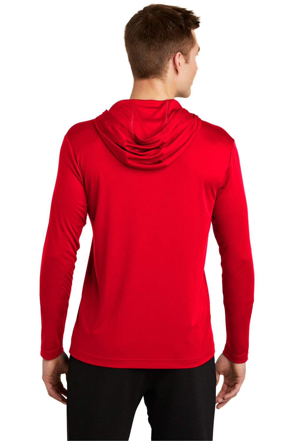 Sport-Tek ST358 Mens Competitor Moisture Wicking Long Sleeve Hooded T-Shirt Hoodie Red Back