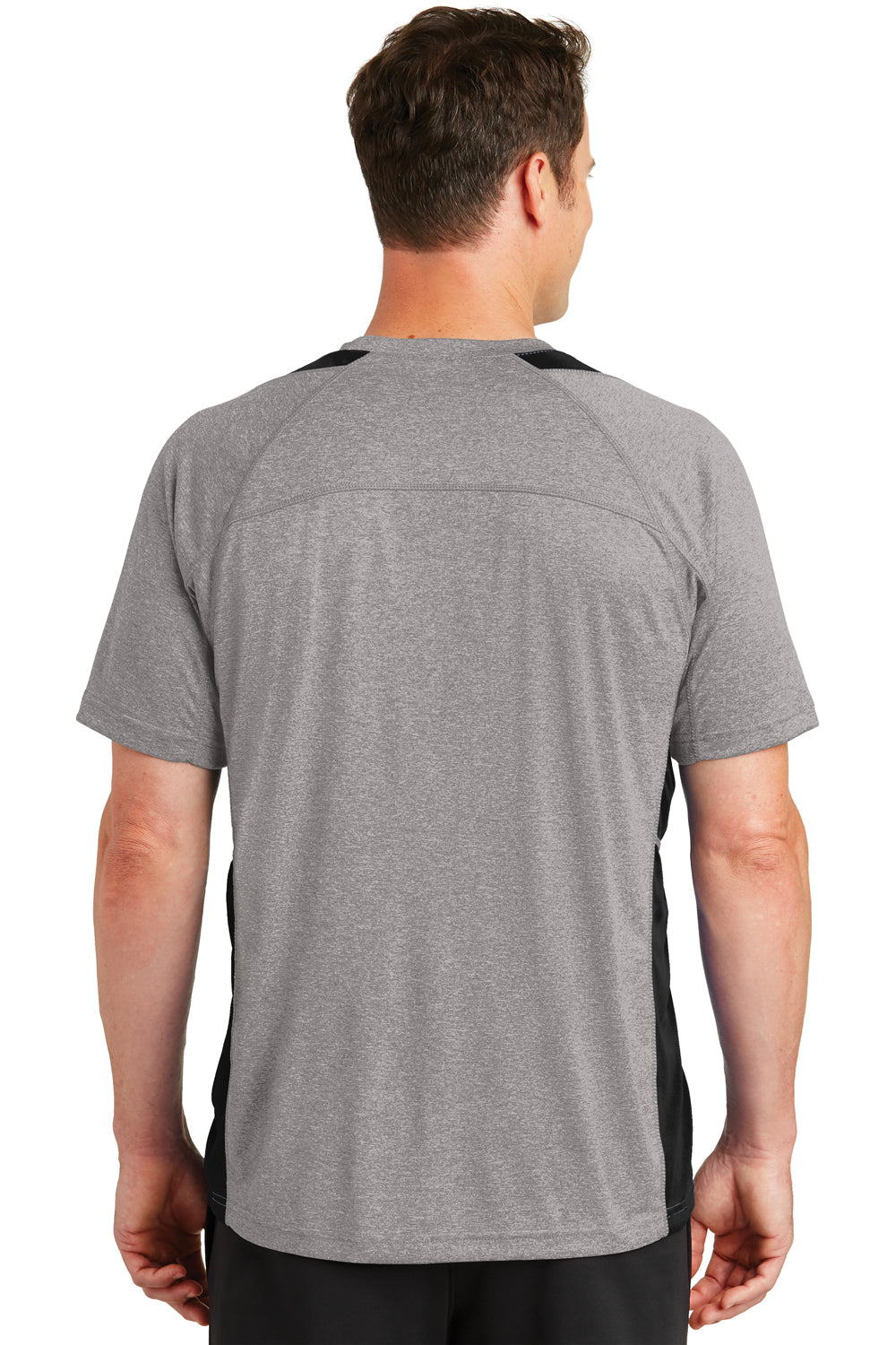 Sport-Tek ST361 Mens Contender Heather Moisture Wicking Short Sleeve Crewneck T-Shirt Vintage Grey/Black Back