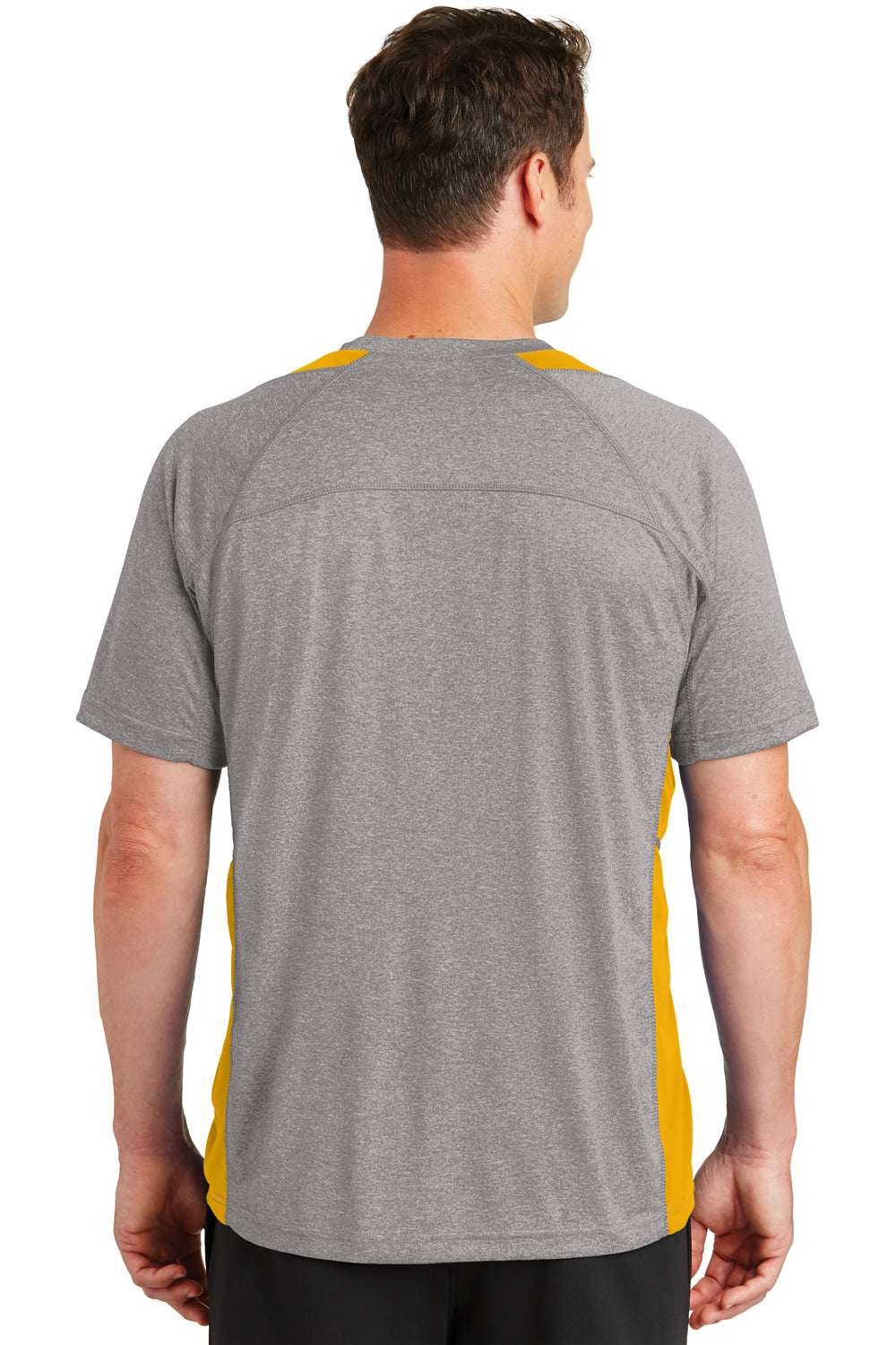 Sport-Tek ST361 Mens Contender Heather Moisture Wicking Short Sleeve Crewneck T-Shirt Vintage Grey/Gold Back