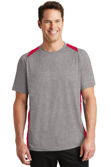 Sport-Tek ST361 Mens Contender Heather Moisture Wicking Short Sleeve Crewneck T-Shirt Vintage Grey/Red Front