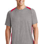 Sport-Tek Mens Contender Heather Moisture Wicking Short Sleeve Crewneck T-Shirt - Heather Vintage Grey/True Red