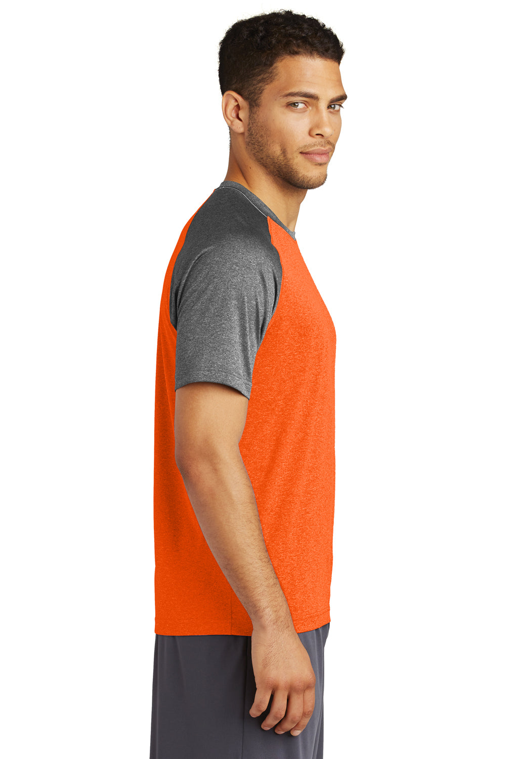 Sport-Tek ST362 Mens Contender Heather Moisture Wicking Short Sleeve Crewneck T-Shirt Orange/Graphite Grey Side