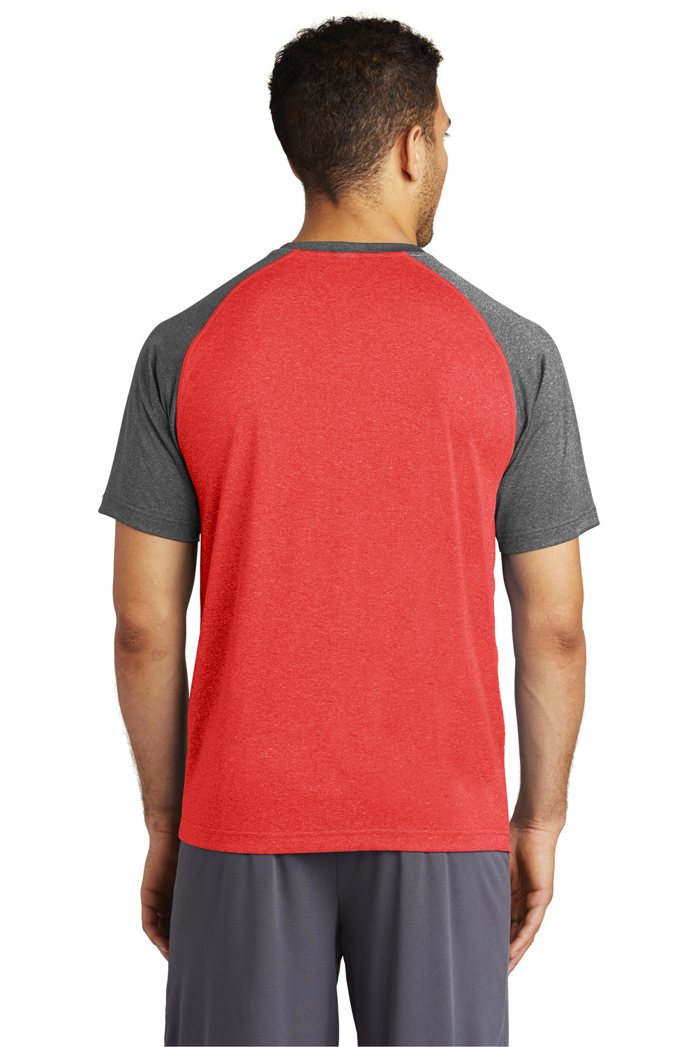 Sport-Tek ST362 Mens Contender Heather Moisture Wicking Short Sleeve Crewneck T-Shirt Red/Graphite Grey Back
