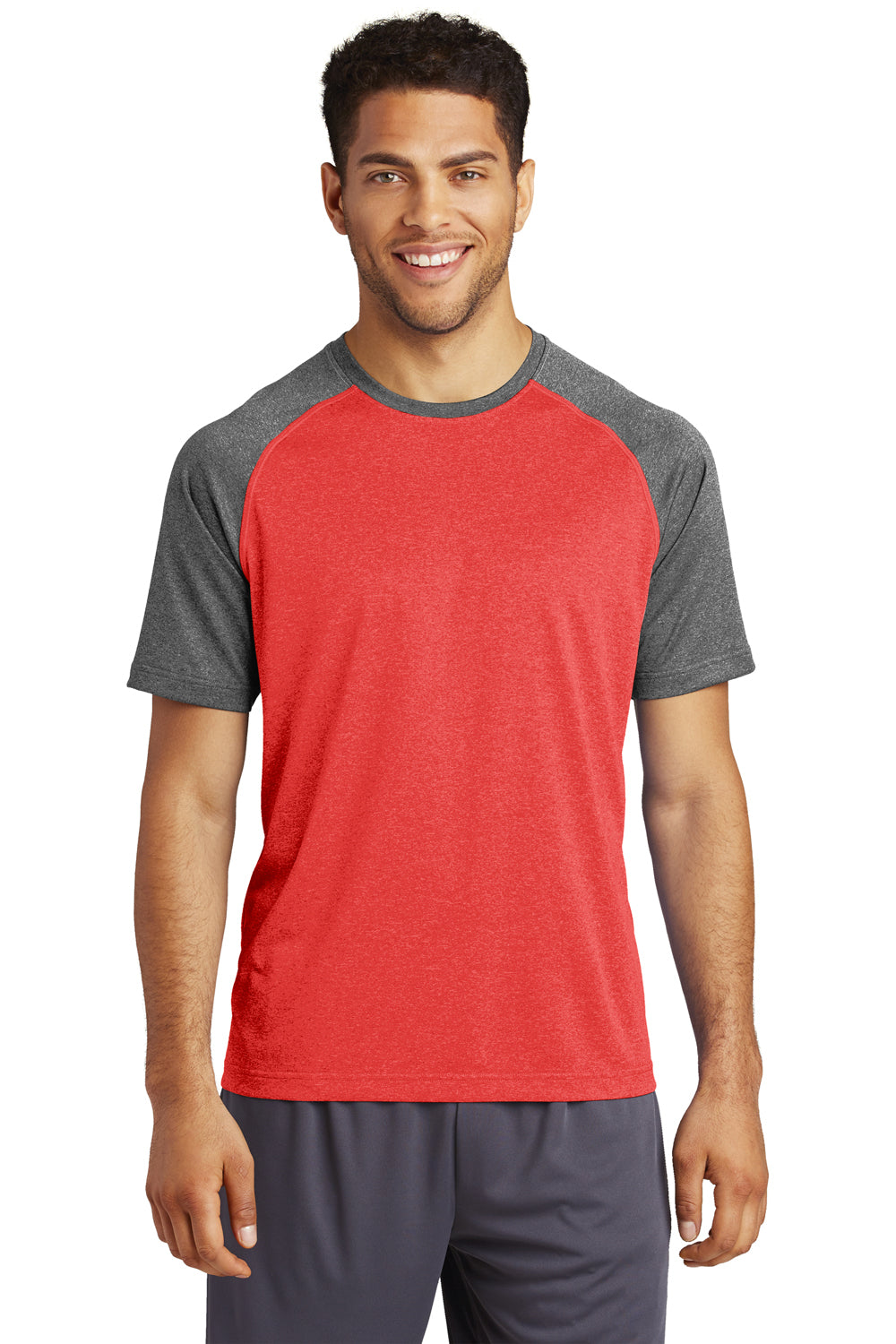 Sport-Tek ST362 Mens Contender Heather Moisture Wicking Short Sleeve Crewneck T-Shirt Red/Graphite Grey Front