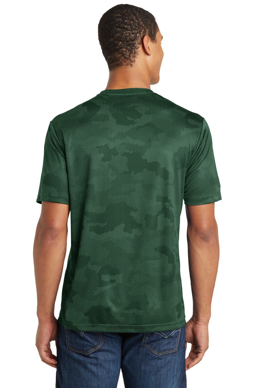 Sport-Tek ST370 Mens CamoHex Moisture Wicking Short Sleeve Crewneck T-Shirt Forest Green Back