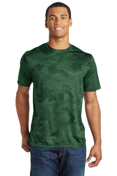 Sport-Tek ST370 Mens CamoHex Moisture Wicking Short Sleeve Crewneck T-Shirt Forest Green Front