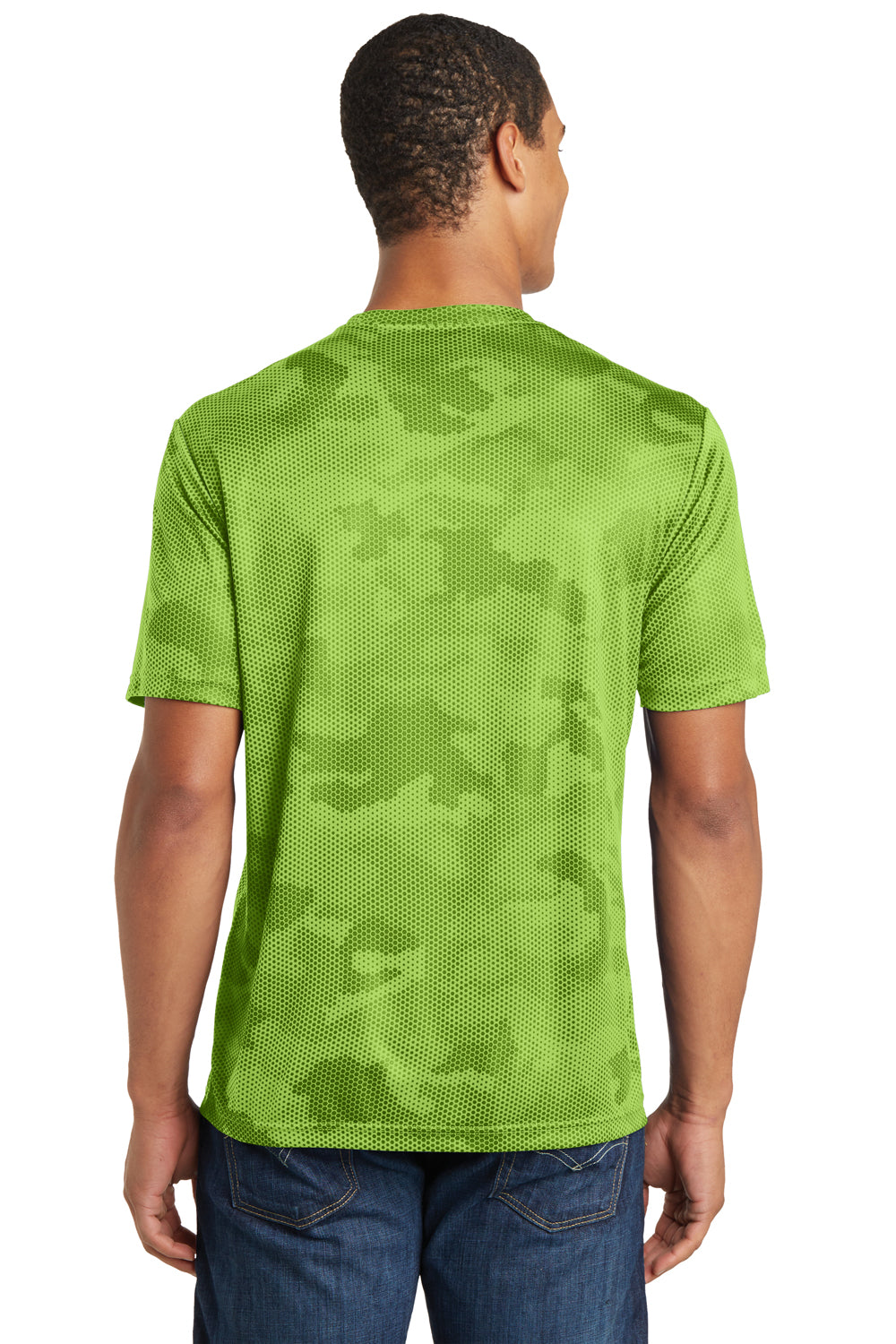 Sport-Tek ST370 Mens CamoHex Moisture Wicking Short Sleeve Crewneck T-Shirt Lime Green Back