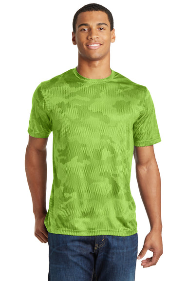 Sport-Tek ST370 Mens CamoHex Moisture Wicking Short Sleeve Crewneck T-Shirt Lime Green Front