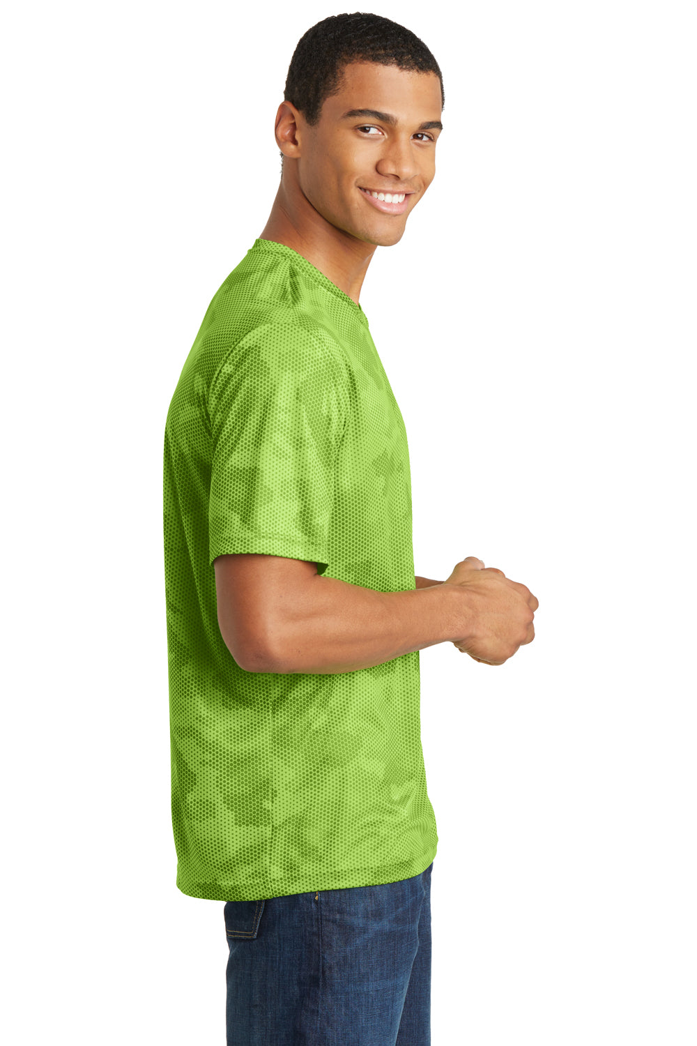 Sport-Tek ST370 Mens CamoHex Moisture Wicking Short Sleeve Crewneck T-Shirt Lime Green Side