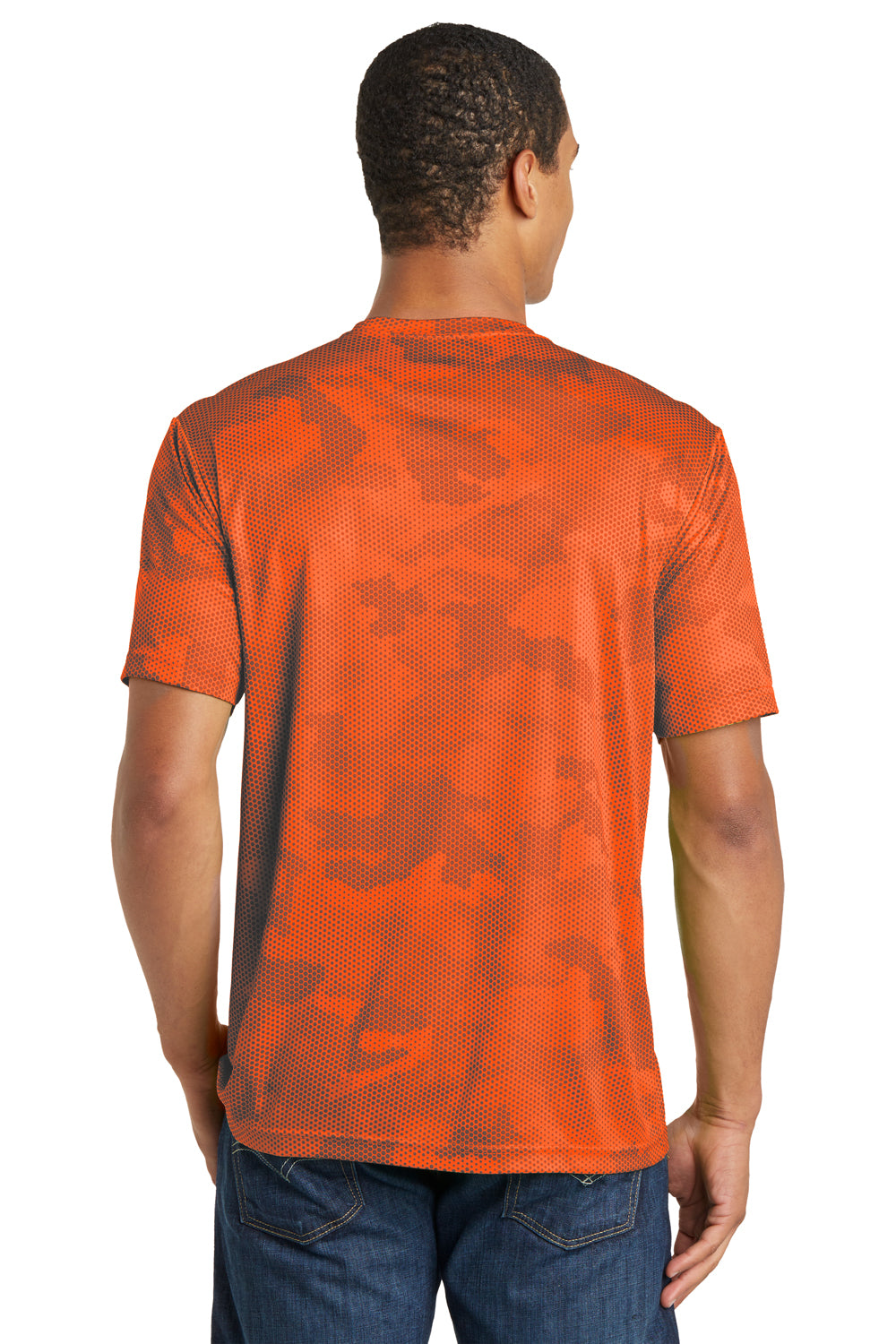 Sport-Tek ST370 Mens CamoHex Moisture Wicking Short Sleeve Crewneck T-Shirt Orange Back