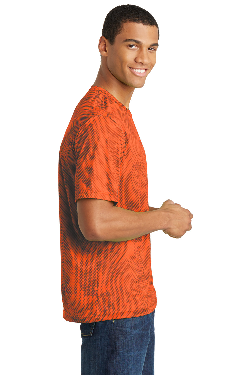 Sport-Tek ST370 Mens CamoHex Moisture Wicking Short Sleeve Crewneck T-Shirt Orange Side