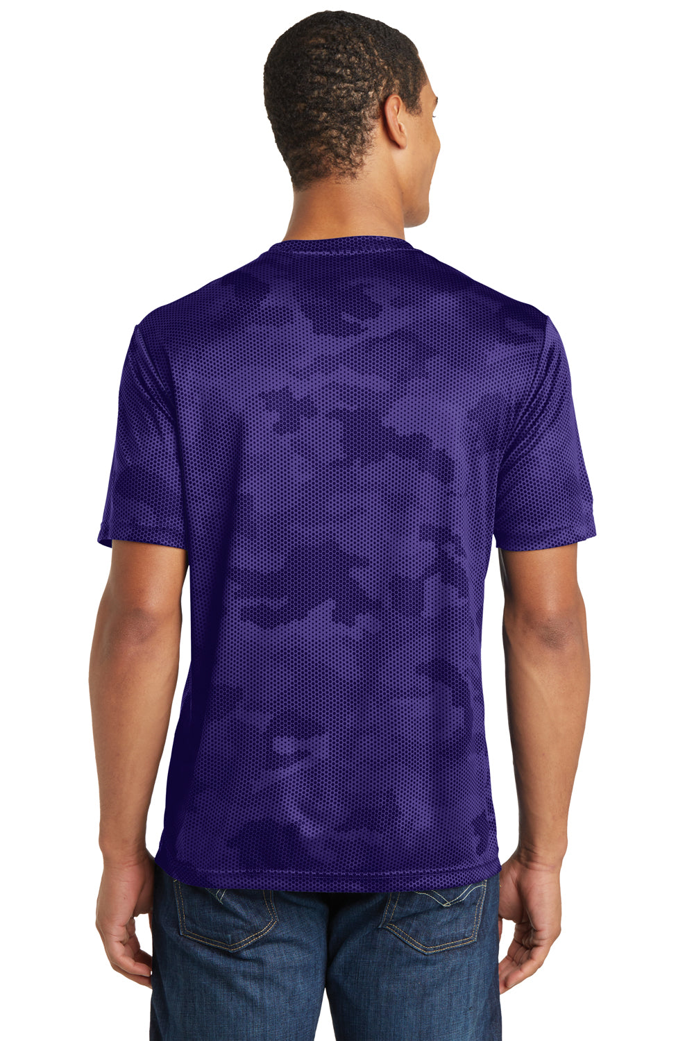 Sport-Tek ST370 Mens CamoHex Moisture Wicking Short Sleeve Crewneck T-Shirt Purple Back