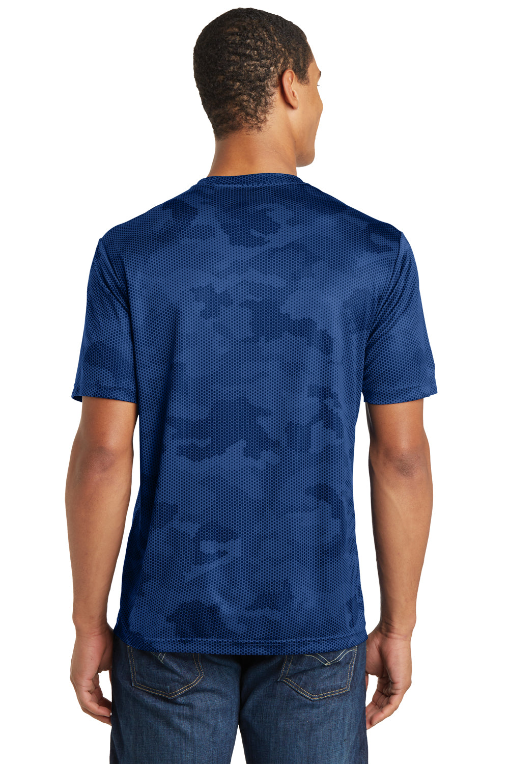 Sport-Tek ST370 Mens CamoHex Moisture Wicking Short Sleeve Crewneck T-Shirt Royal Blue Back