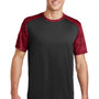 Sport-Tek Mens CamoHex Moisture Wicking Short Sleeve Crewneck T-Shirt - Black/Deep Red