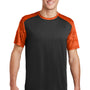 Sport-Tek Mens CamoHex Moisture Wicking Short Sleeve Crewneck T-Shirt - Black/Neon Orange