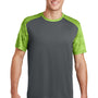 Sport-Tek Mens CamoHex Moisture Wicking Short Sleeve Crewneck T-Shirt - Iron Grey/Lime Shock Green