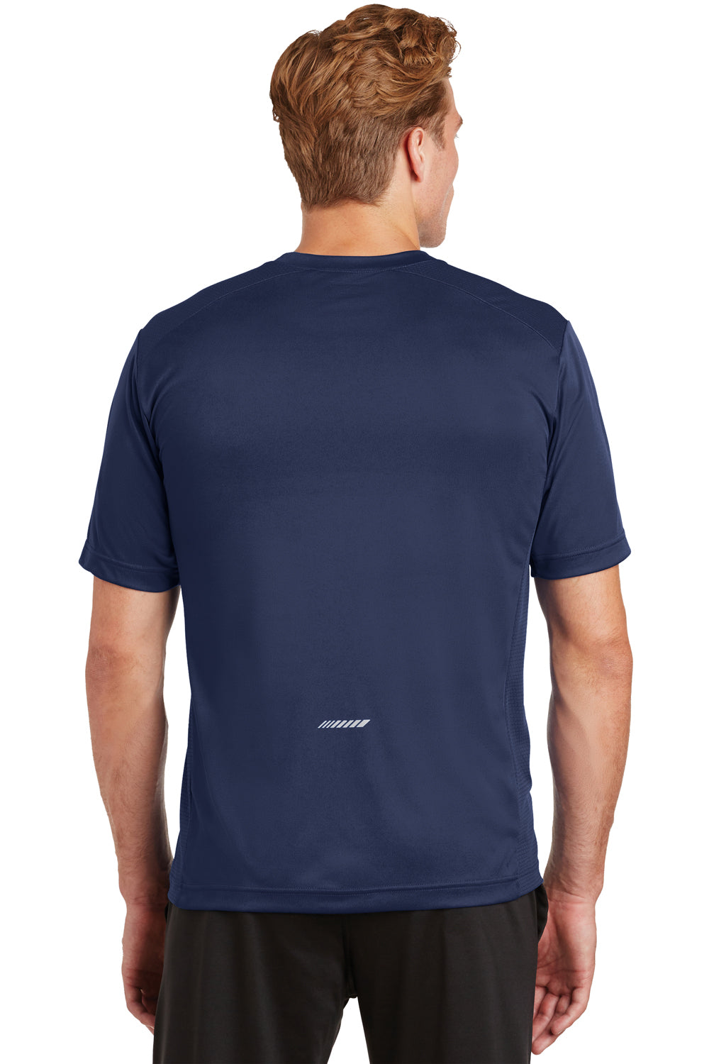Sport-Tek ST380 Mens Elevate Moisture Wicking Short Sleeve Crewneck T-Shirt Navy Blue Back
