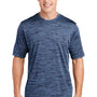 Sport-Tek Mens Electric Heather Moisture Wicking Short Sleeve Crewneck T-Shirt - Carolina Blue/True Navy Blue Electric