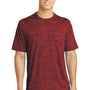 Sport-Tek Mens Electric Heather Moisture Wicking Short Sleeve Crewneck T-Shirt - Deep Red/Black Electric